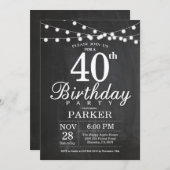 40e Verjaardag Uitnodiging Chalkboard String Light (Voorkant / Achterkant)