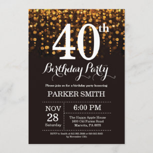 40e verjaardag uitnodiging Gold Glitter