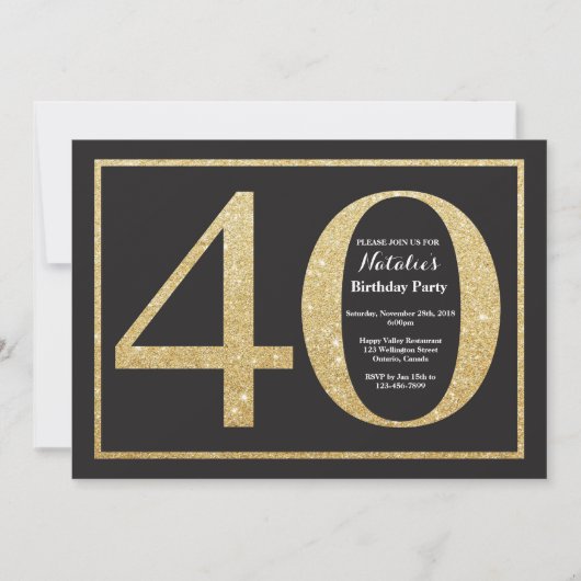 40e verjaardag uitnodiging Gold Glitter Chalkboard (Voorkant)