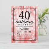 40e verjaardag uitnodiging Red Glitter (Staand voorkant)