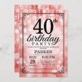 40e verjaardag uitnodiging Red Glitter (Voorkant / Achterkant)