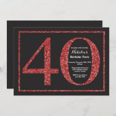 40e verjaardag uitnodiging rode glitter schoolbord (Voorkant / Achterkant)