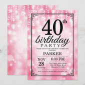 40e verjaardag uitnodiging roze glitter (Voorkant / Achterkant)