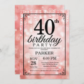 40e verjaardag uitnodiging roze glitter (Voorkant / Achterkant)