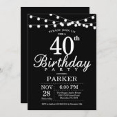 40e verjaardag Uitnodiging zwart-wit (Voorkant / Achterkant)