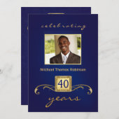 40e verjaardag Uitnodigingen - Monogram blauw & go (Voorkant / Achterkant)