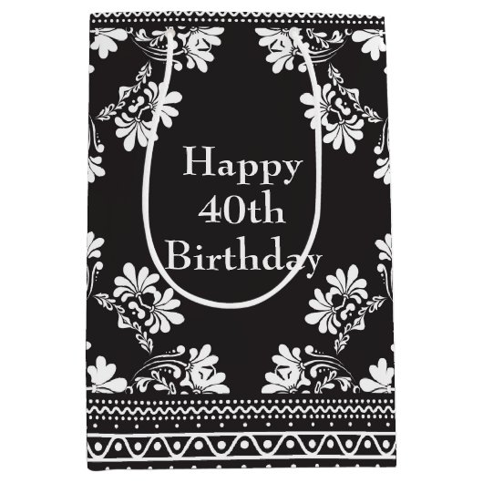 40e verjaardag van Bandanna, zwart en wit Medium Cadeauzakje (Voorkant)