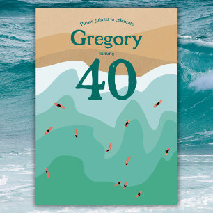 40e verjaardag van Custom Retro Surfing Ocean Kaart