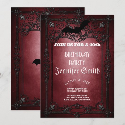 40e verjaardag van de Gothic Red-uitnodiging Kaart (Voorkant / Achterkant)