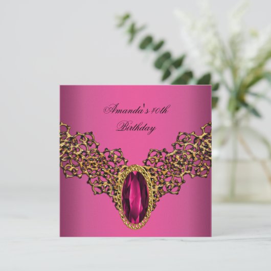 40e verjaardag van de roze gouden wilde juwelen kaart (Staand voorkant)