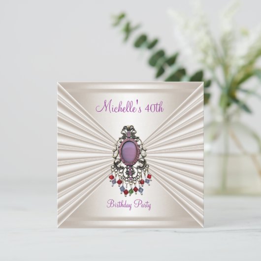 40e verjaardag van de Zijderzijde Mauve Bead Kaart (Staand voorkant)