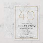 40e verjaardag van White & Gold Marged Invites Kaart (Voorkant / Achterkant)