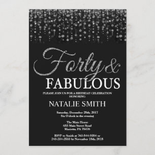 40e verjaardag Veertig en Fabulous Silver Glitter Kaart