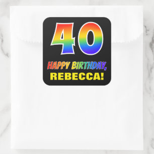 40e verjaardag: Vet, Vun, Eenvoudig, Regenboog 40 Vierkante Sticker