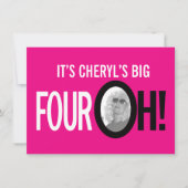 40e verjaardag VIER OH! foto roze retro landschap Kaart (Voorkant)