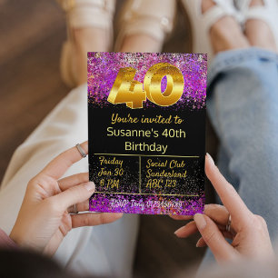 40e verjaardag vieren nodigen glitter stijl uit kaart