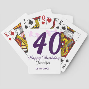 40e verjaardag voeg naam datum jaar paarse bloemen pokerkaarten