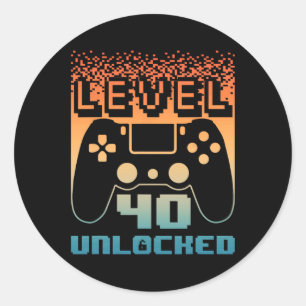 40e verjaardag voor mannen level 40 unlocked gamer ronde sticker