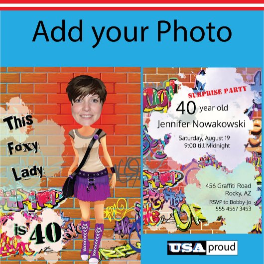 40e verjaardag vrouw Foxy Lady  🎉 Aangepaste foto Kaart