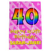 40e verjaardag: vuurroze kunststrepen; regenboog 4 medium cadeauzakje (Achterkant)