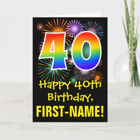 40e verjaardag: Vuurwerk Fun Pattern + Regenboog 4 Kaart (Voorkant)
