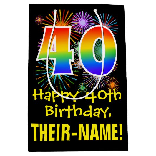 40e verjaardag: Vuurwerk Fun Pattern + Regenboog 4 Medium Cadeauzakje (Voorkant)