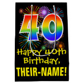 40e verjaardag: Vuurwerk Fun Pattern + Regenboog 4 Medium Cadeauzakje (Achterkant)