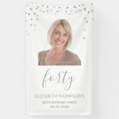 40e verjaardag White Silver Confetti Photo Spandoek (Verticaal)