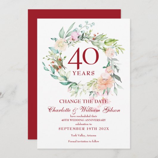 40e verjaardag Wijzig de datum Rozenkrans  Kaart (Voorkant / Achterkant)