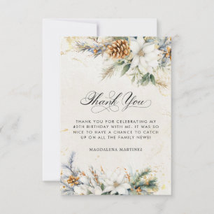 40e Verjaardag Winter White Floral Greenery Bedankkaart