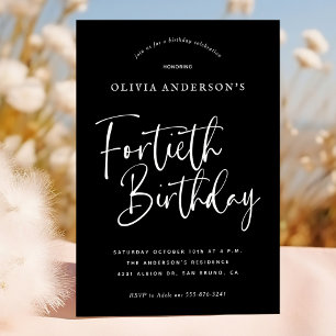 40e verjaardag Wit op zwarte typografie Kaart