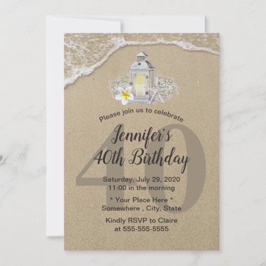 40e verjaardag  witte lantern Rustic strand Kaart (Voorkant)
