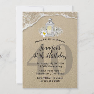 40e verjaardag witte lantern Rustic strand Kaart