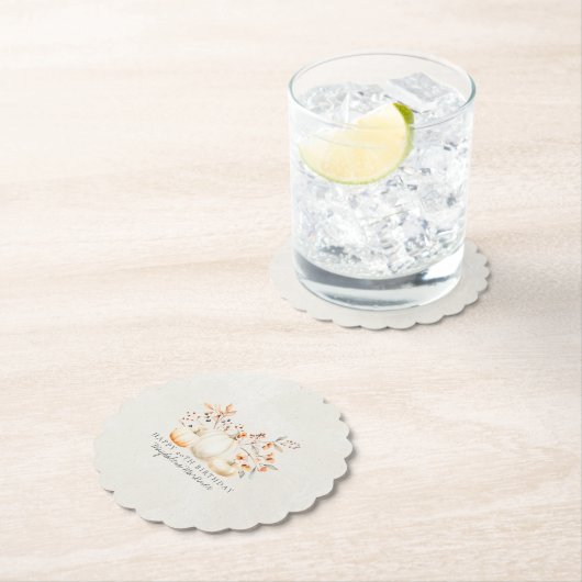 40e Verjaardag Witte Pompoen Fall Bladeren Custom Kartonnen Onderzetters (Insitu)