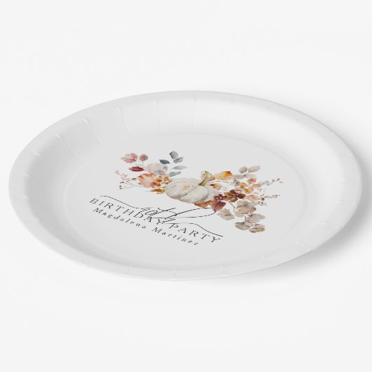 40e Verjaardag Witte Pompoen Herfst Bloemen Custom Papieren Bordje (Gekanteld)