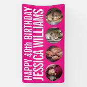 40e verjaardag witte roze vier fotocirkels banner (Verticaal)