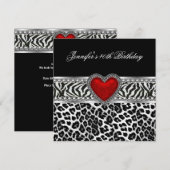 40e verjaardag Zebra Black White Leopard Red Kaart (Voorkant / Achterkant)