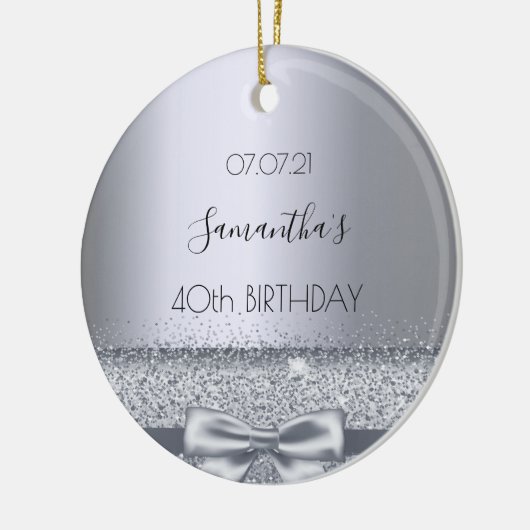 40e verjaardag zilveren glans lint metaalglans keramisch ornament (Links)