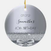 40e verjaardag zilveren glans lint metaalglans keramisch ornament (Achterkant)