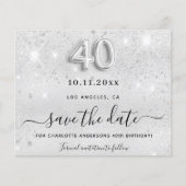 40e verjaardag zilveren glitters save the date flyer (Voorkant)