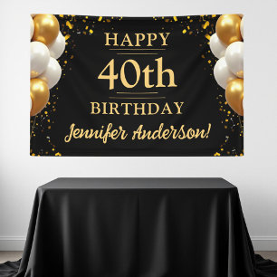 40e verjaardag zwart en goud spandoek