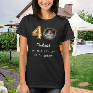 40e verjaardag zwart goud foto t-shirt
