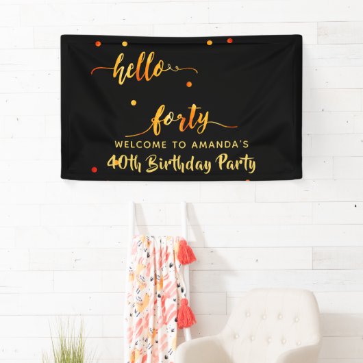 40e verjaardag zwart goud hallo naamscript spandoek (Insitu)