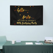 40e verjaardag zwart goud hallo naamscript spandoek (Beurs)