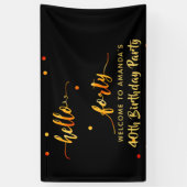 40e verjaardag zwart goud hallo naamscript spandoek (Verticaal)