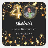 40e verjaardag zwart gouden sterren foto vierkante sticker (Voorkant)