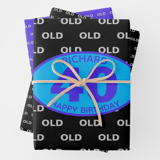 40e verjaardag zwart grappig old veertig inpakpapier vel (In situ)