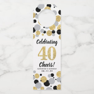 40e Verjaardag Zwart Grijs Goud Glitter Confetti Flessenhanger