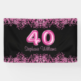 40e verjaardag zwart roze ballonnen glitter party spandoek