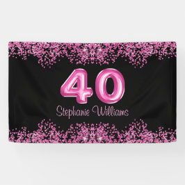 40e verjaardag zwart roze ballonnen glitter party spandoek